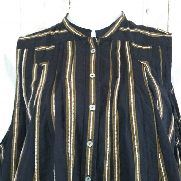 Free People Womens Top Black With Stripes Pleated - Picture 2 of 5